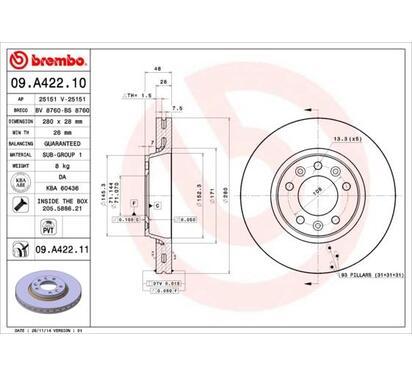 09.A422.11
BREMBO
Tarcza hamulcowa
