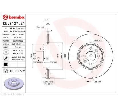 09.8137.21
BREMBO
Tarcza hamulcowa
