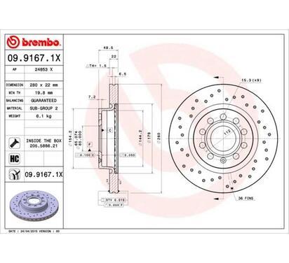 09.9167.1X
BREMBO
Tarcza hamulcowa
