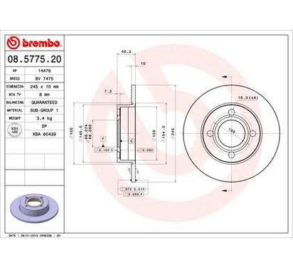 08.5775.20
BREMBO
Tarcza hamulcowa
