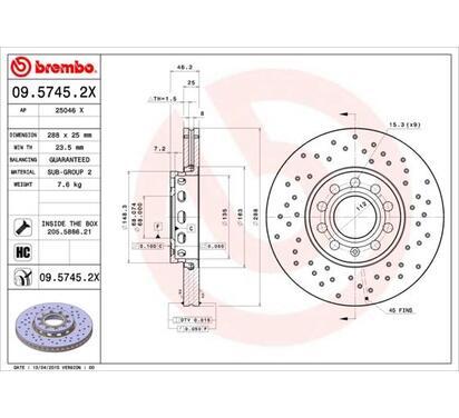 09.5745.2X
BREMBO
Tarcza hamulcowa
