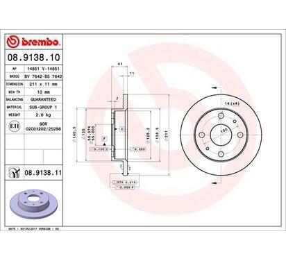 08.9138.10
BREMBO
Tarcza hamulcowa
