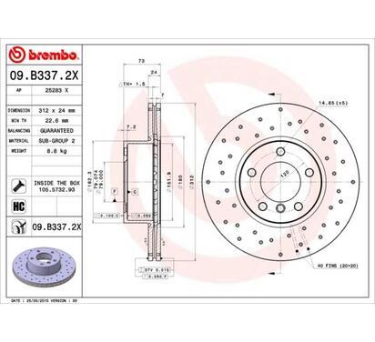 09.B337.2X
BREMBO
Tarcza hamulcowa
