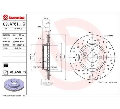 09.A761.1X
BREMBO
Tarcza hamulcowa
