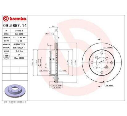 09.5857.14
BREMBO
Tarcza hamulcowa
