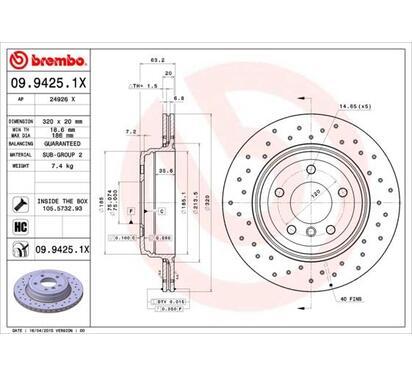 09.9425.1X
BREMBO
Tarcza hamulcowa
