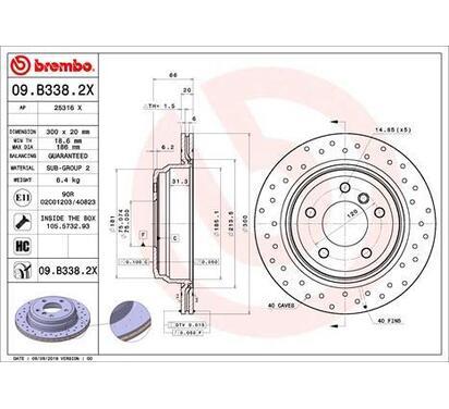 09.B338.2X
BREMBO
Tarcza hamulcowa
