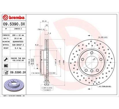 09.5390.3X
BREMBO
Tarcza hamulcowa
