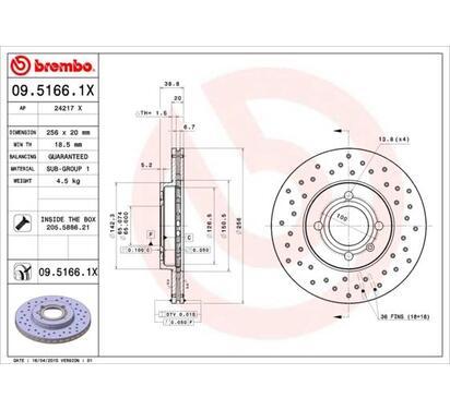 09.5166.1X
BREMBO
Tarcza hamulcowa
